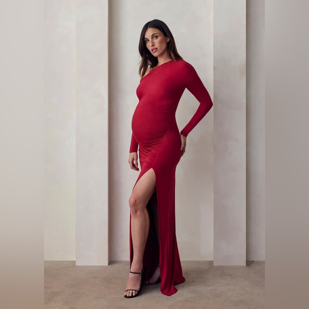 Bumpsuit Open Shoulder Dress in Red Sz M